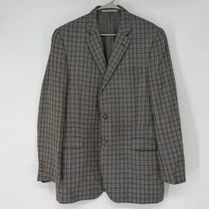 Burberry London Mens 44 Long Plaid Blazer Wool Silk Bond Street Made in USA Gray